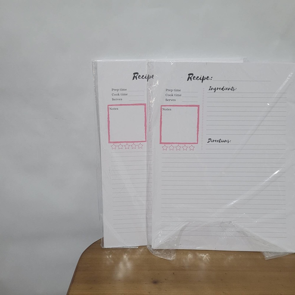 Recipe Notebook paper Pink and white